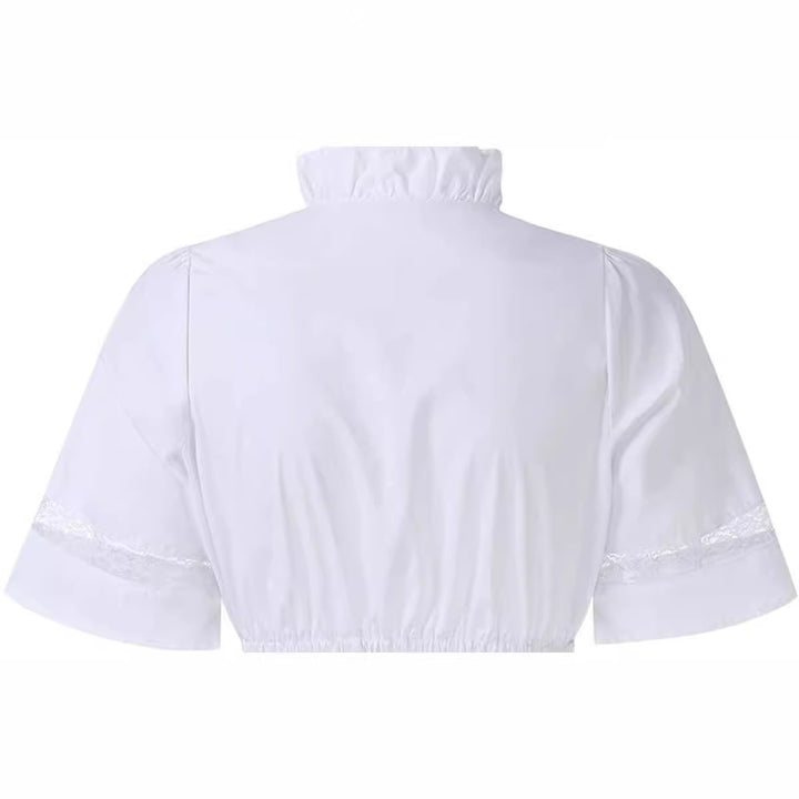 Damen  traditionelle Dirndlbluse mit Rüschenausschnitt und Spitzenbesatz sowie dreiviertelärmel Echo Archiv
