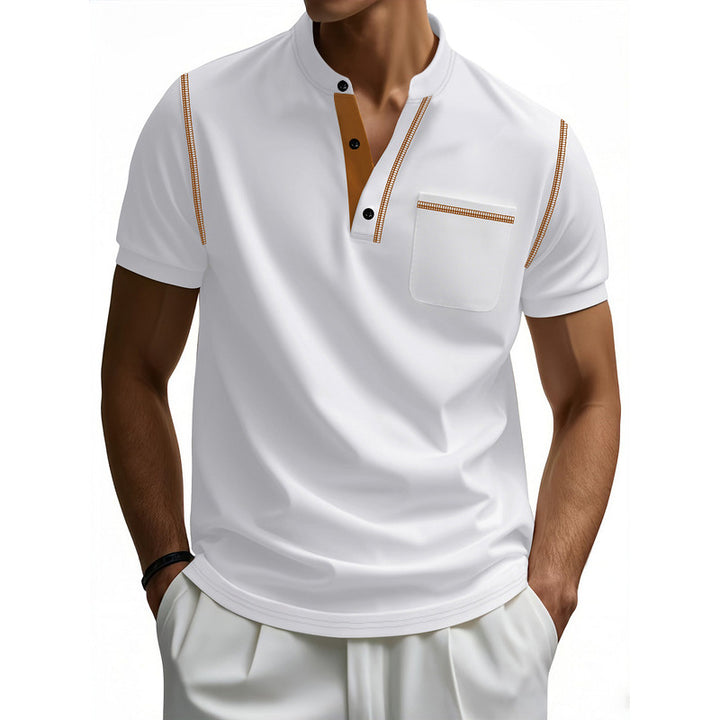 Herren Polo-Shirt mit modischem Henley-Kragen und praktischer Brusttasche Echoarchiv