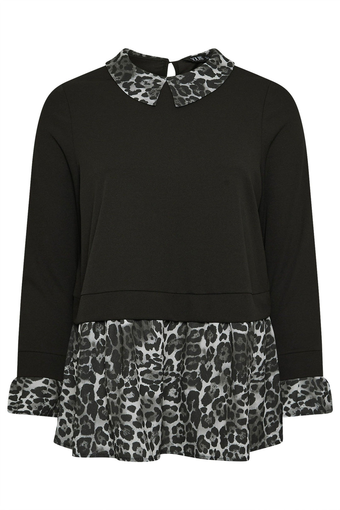 Damen Longsleeve-Tunika mit Chiffon-Volant und Leo-Kragen – Avérine
