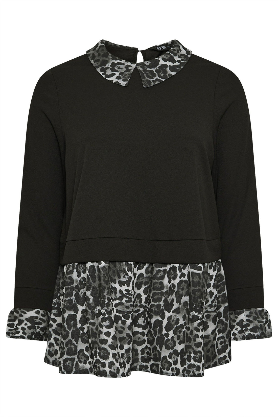 Damen Longsleeve-Tunika mit Chiffon-Volant und Leo-Kragen – Avérine