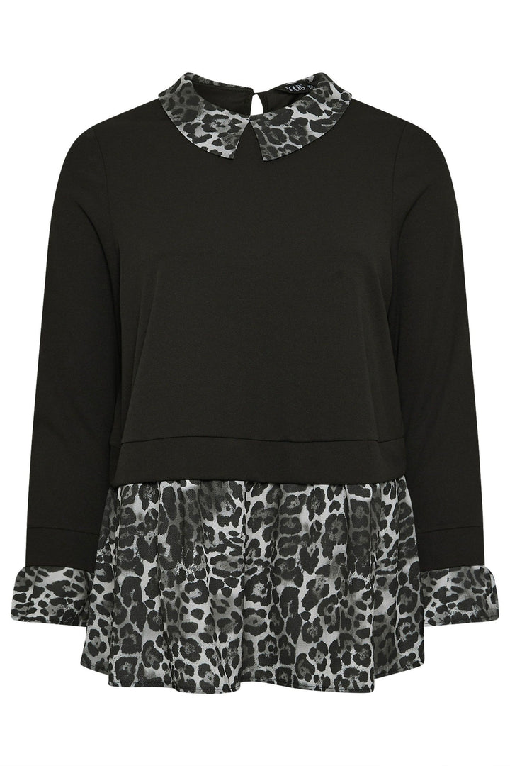 Damen Longsleeve-Tunika mit Chiffon-Volant und Leo-Kragen – Avérine