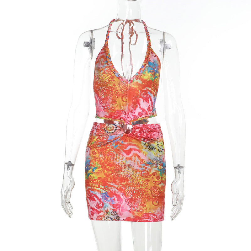 Damen verspieltes Minikleid mit floralem Design und verstellbaren Trägern Echo Archiv
