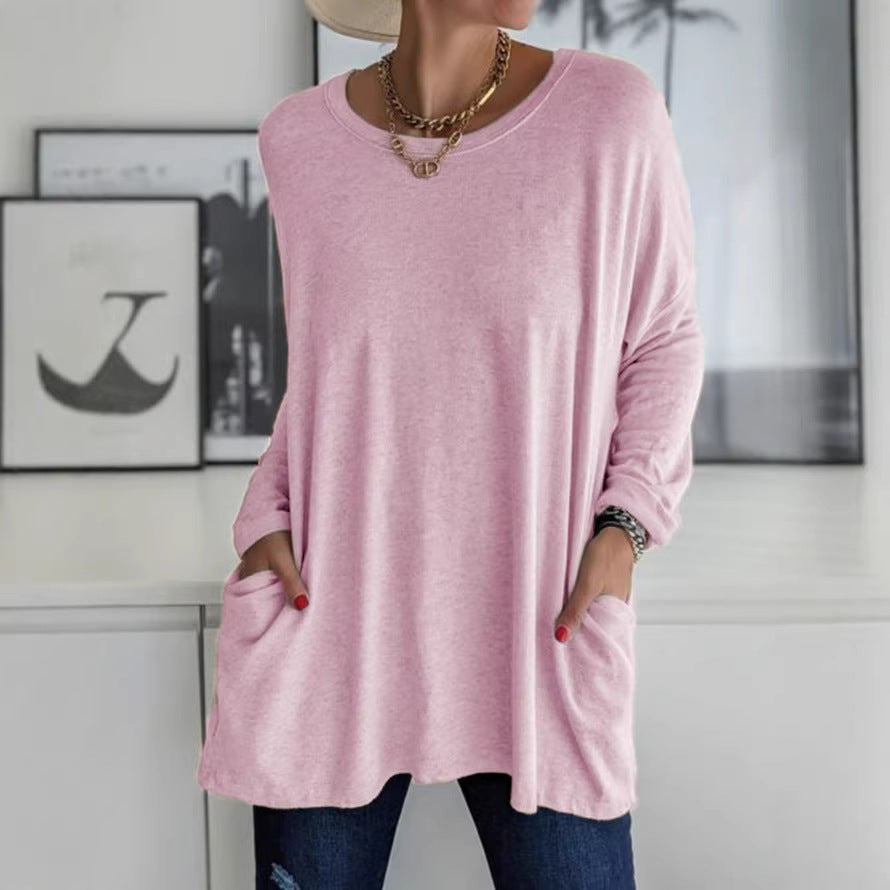 Damen Oversize Tunika mit Seitentaschen und Rundhalsausschnitt – Avérine
