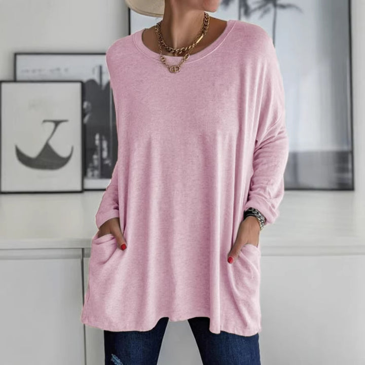 Damen Oversize Tunika mit Seitentaschen und Rundhalsausschnitt – Avérine