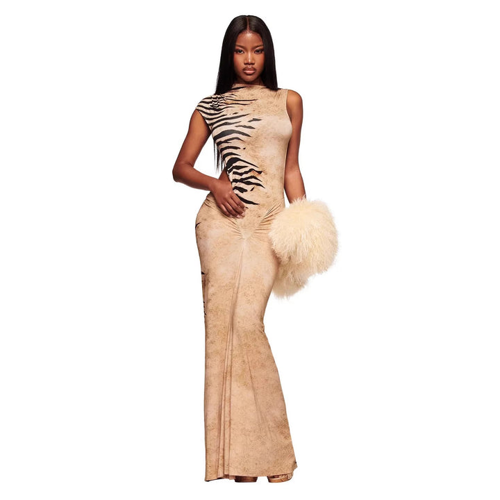 Damen Elegantes Maxikleid mit asymmetrischem Schnitt und Tiermotiv Echo Archiv