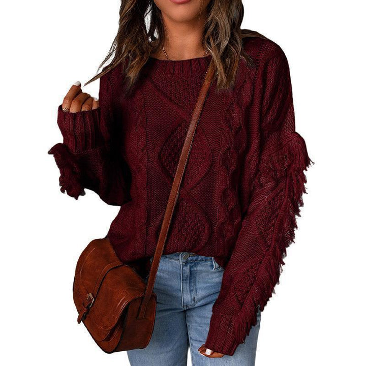 Damen Grobstrick-Pullover mit Zopfstruktur, fransigen Ärmeln und legerer Oversize-Passform Echo Archiv