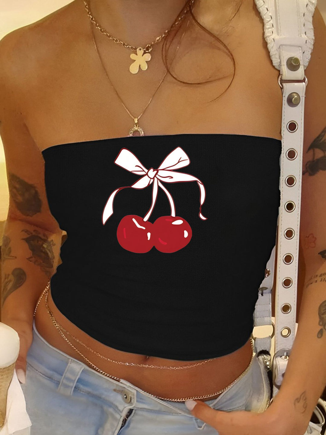 Damen Bandeau-Top mit elegantem Spitzenbandmotiv Echo Archiv