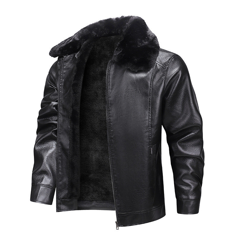 Herren Kunstleder-Fliegerjacke mit durchgehendem Teddyfutter und markantem Fellkragen Echoarchiv