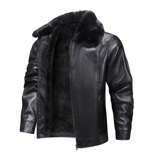 Herren Kunstleder-Fliegerjacke mit durchgehendem Teddyfutter und markantem Fellkragen Echoarchiv