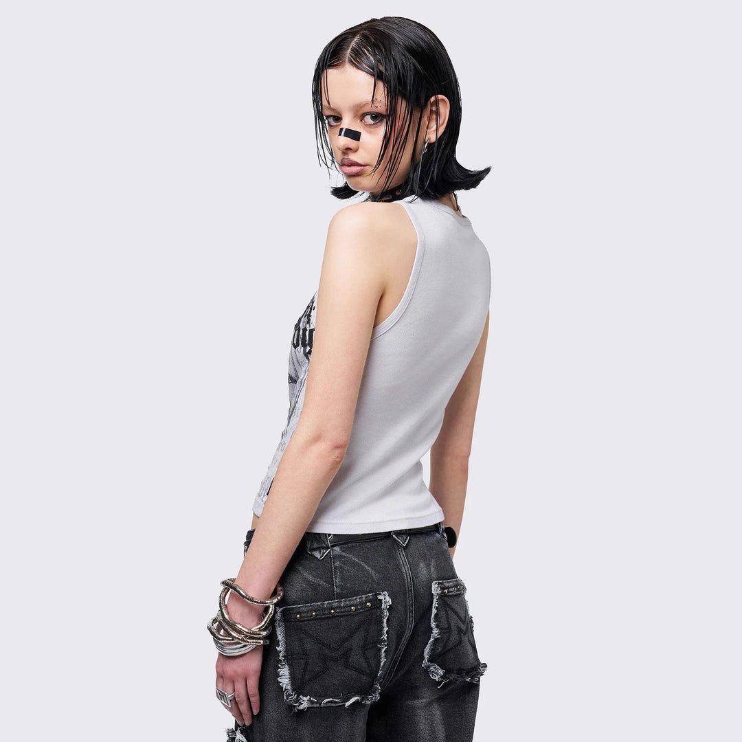 Damen Crop-Top mit urbanem Dystopie-Print Echo Archiv