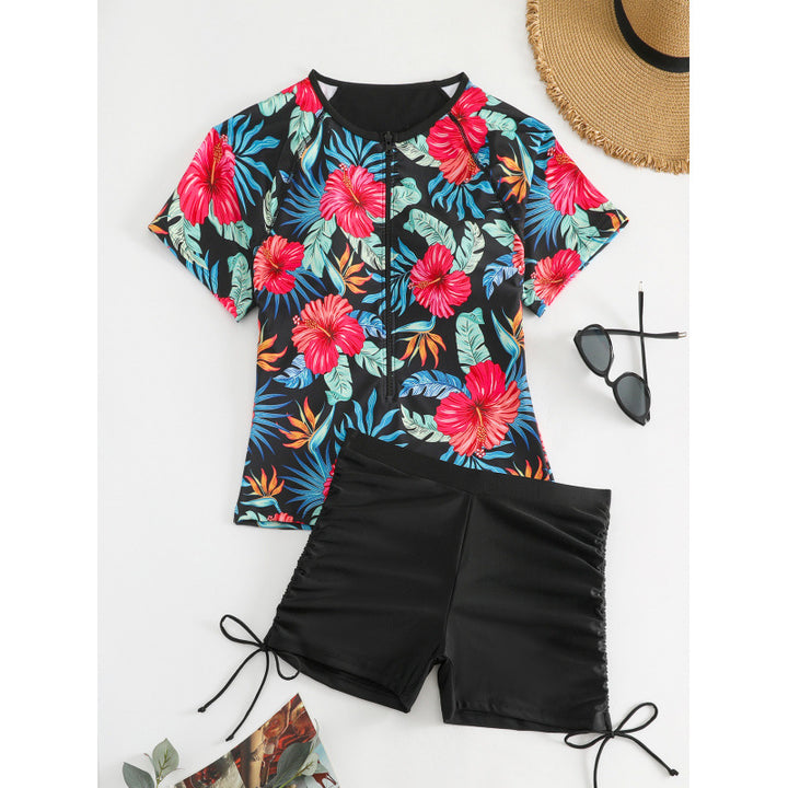 Damen Surf-Badeanzug-Set mit floralem Kurzärmel-Oberteil und komfortablen Shorts Echo Archiv