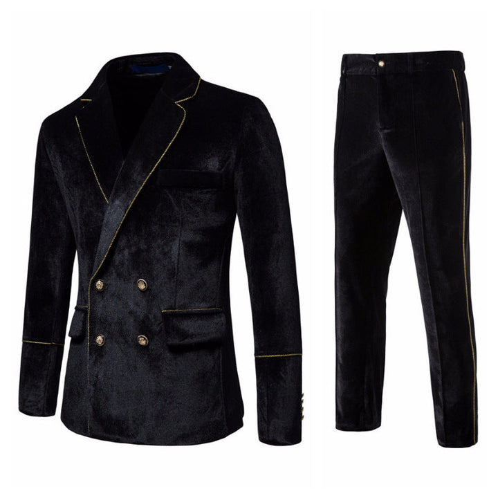 Herren elegantes Samtanzugset mit glänzendem Finish und modernem Schnitt Echoarchiv