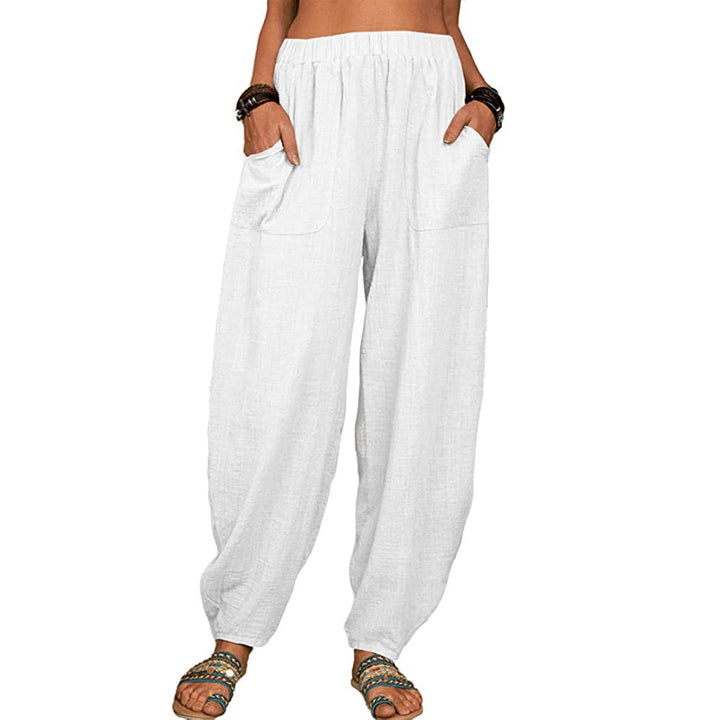 Damen nan lockere Leinenhose mit weitem Bein elastischem Bund und großen aufgesetzten Taschen Echo Archiv