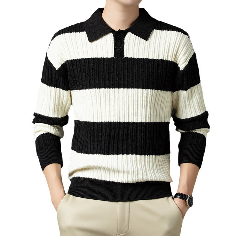 Herren Pullover aus strukturiertem Rippenstrick mit Polokragen Echoarchiv