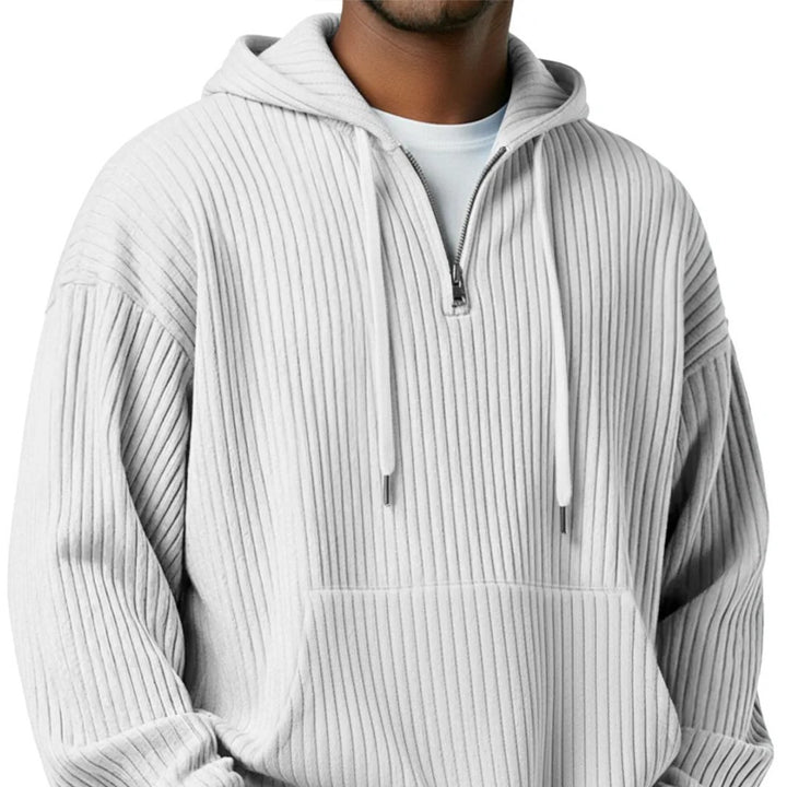 Herren gerippter Halfzip-Hoodie mit Kapuze, Kängurutasche und oversized Casual-Schnitt – Cavarno