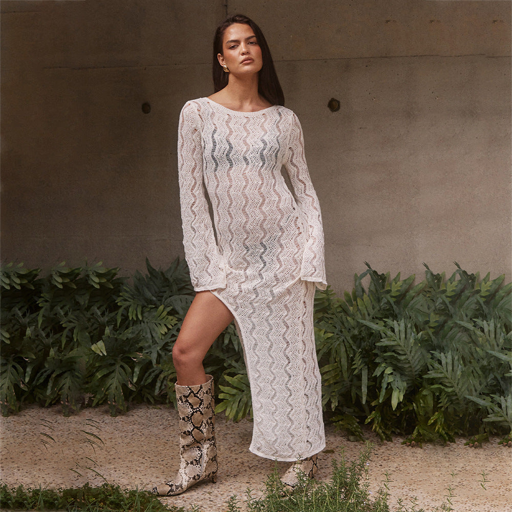 Damen elegantes gehäkeltes Strandkleid mit seitlichem Schlitz Echo Archiv