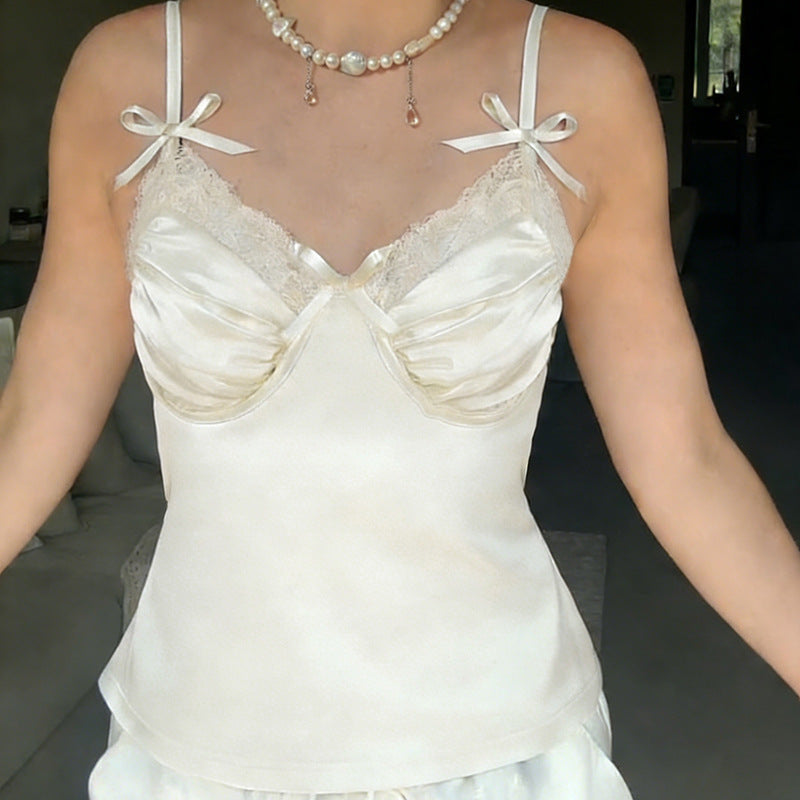 Damen Satin-Camisole mit Spitze und verspielten Schleifen Echo Archiv