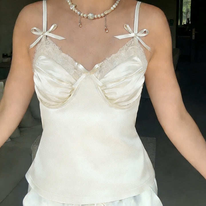 Damen Satin-Camisole mit Spitze und verspielten Schleifen Echo Archiv