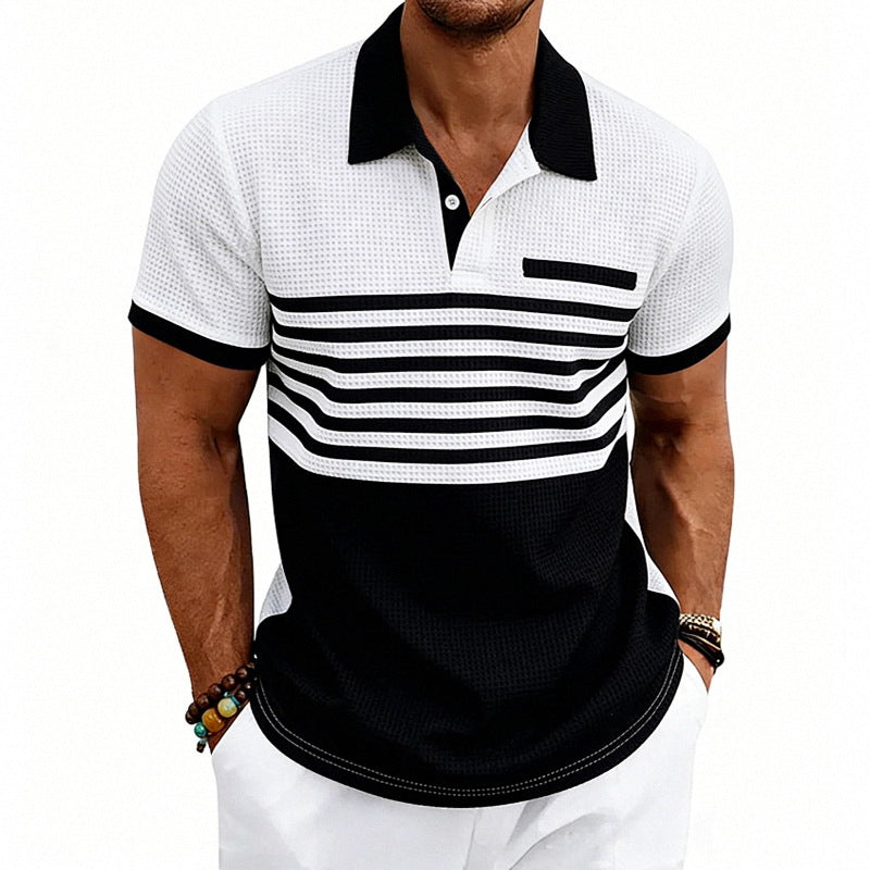 Herren nan Jacquard-Polo mit Blockstreifen, Brustblende und Baumwollmix Echo Archiv