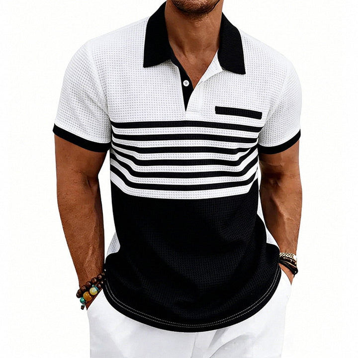 Herren nan Jacquard-Polo mit Blockstreifen, Brustblende und Baumwollmix Echo Archiv