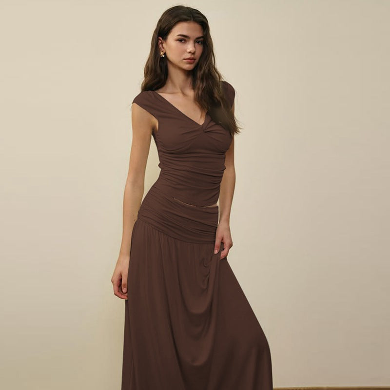 Damen Fließendes Maxikleid mit Raffungen und V-Ausschnitt Echo Archiv