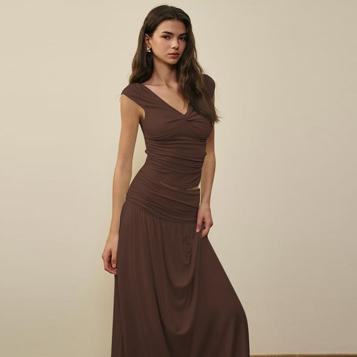 Damen Fließendes Maxikleid mit Raffungen und V-Ausschnitt Echo Archiv