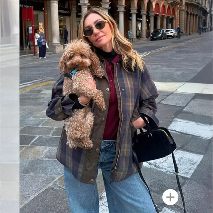 Damen Oversize-Karo-Fieldjacke mit Wachsfinish und Zweifachverschluss Echo Archiv