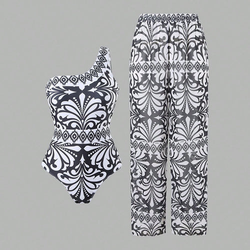 Damen Einteiler Badeanzug mit elegantem asymmetrischen Design und passender Hose Echo Archiv