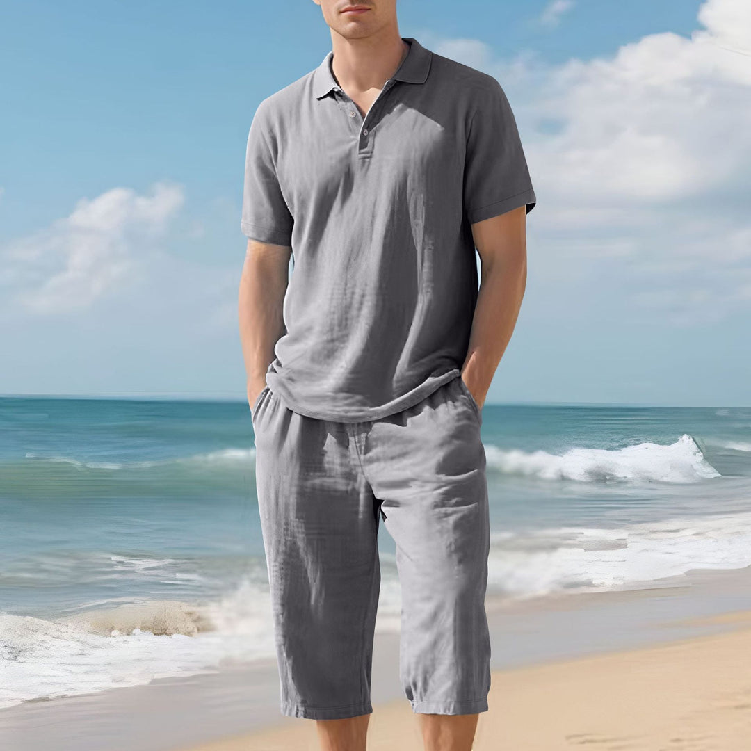 Herren nan leichtes Polo- und Bermuda-Set aus seidigem Baumwolljersey Echo Archiv