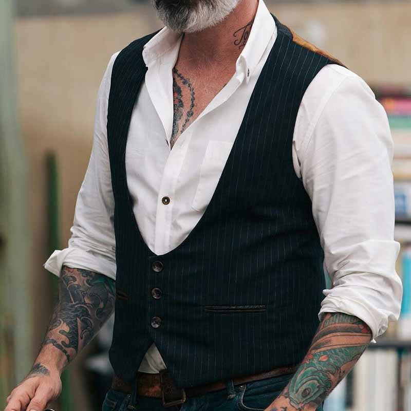 Herren stilvolle Vintage Weste mit Nadelstreifen und Knopfdetails Echoarchiv