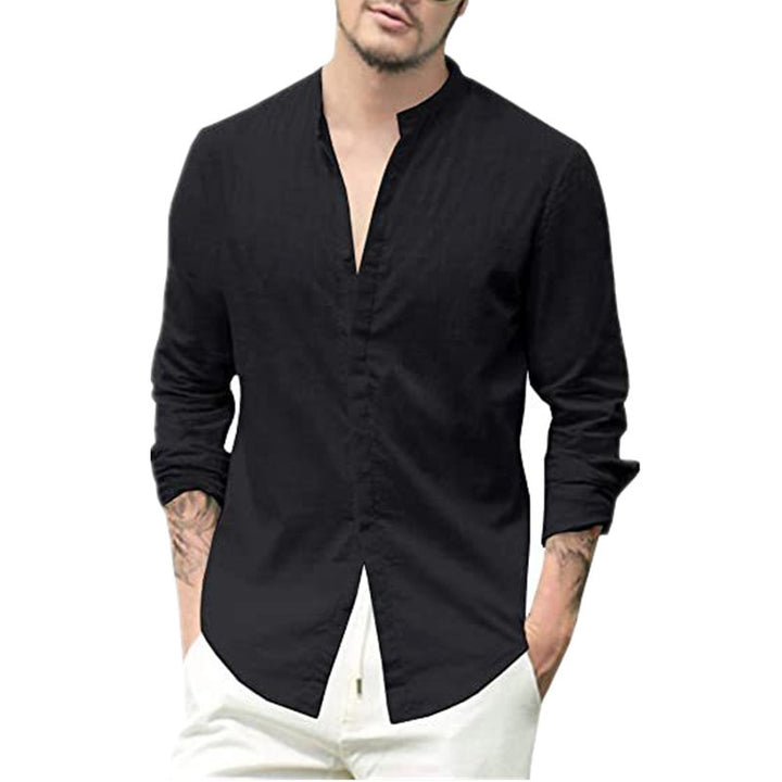 Herren Langarm Hemd mit modernem Stehkragen und eleganten Knopfdetails Echoarchiv