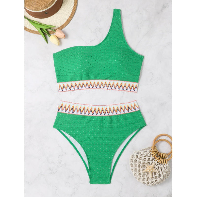 Damen Einseitiger Bikini mit geometrischem Muster und hohem Schnitt Echo Archiv