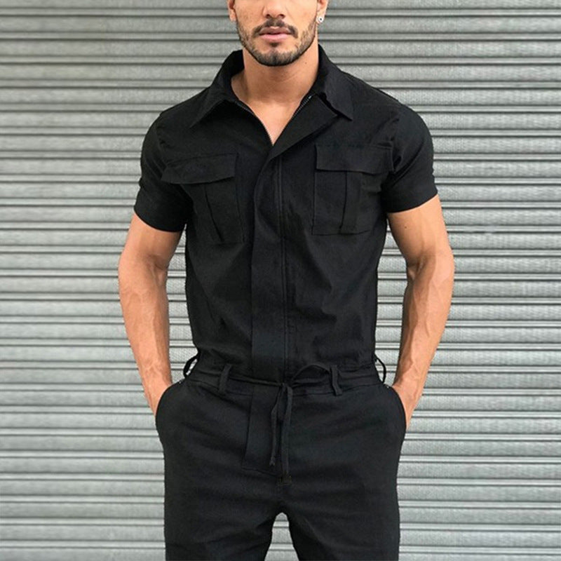 Herren nan Kurzarm-Arbeits-Overall mit Taillengürtel und Brusttaschen Echo Archiv