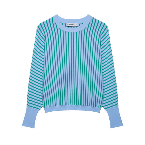 Damen Gestreifter Cropped Feinstrickpullover mit verlängerten Bündchen Echoarchiv