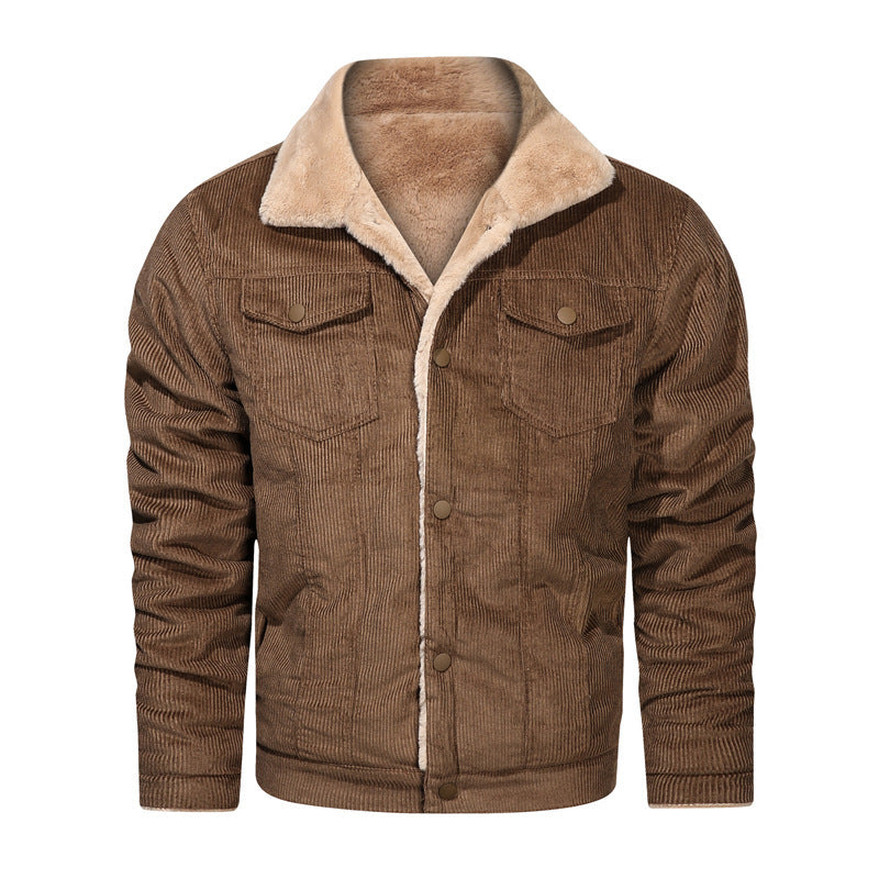 Herren Kord-Truckerjacke mit Teddyfutter und Druckknopfverschluss Echoarchiv