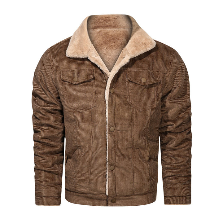Herren Kord-Truckerjacke mit Teddyfutter und Druckknopfverschluss Echoarchiv