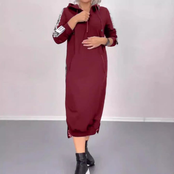 Damen nan knöchellanges Kapuzen-Sweatkleid mit Halbzip, Kängurutaschen und seitlicher Zierpaspel Echo Archiv