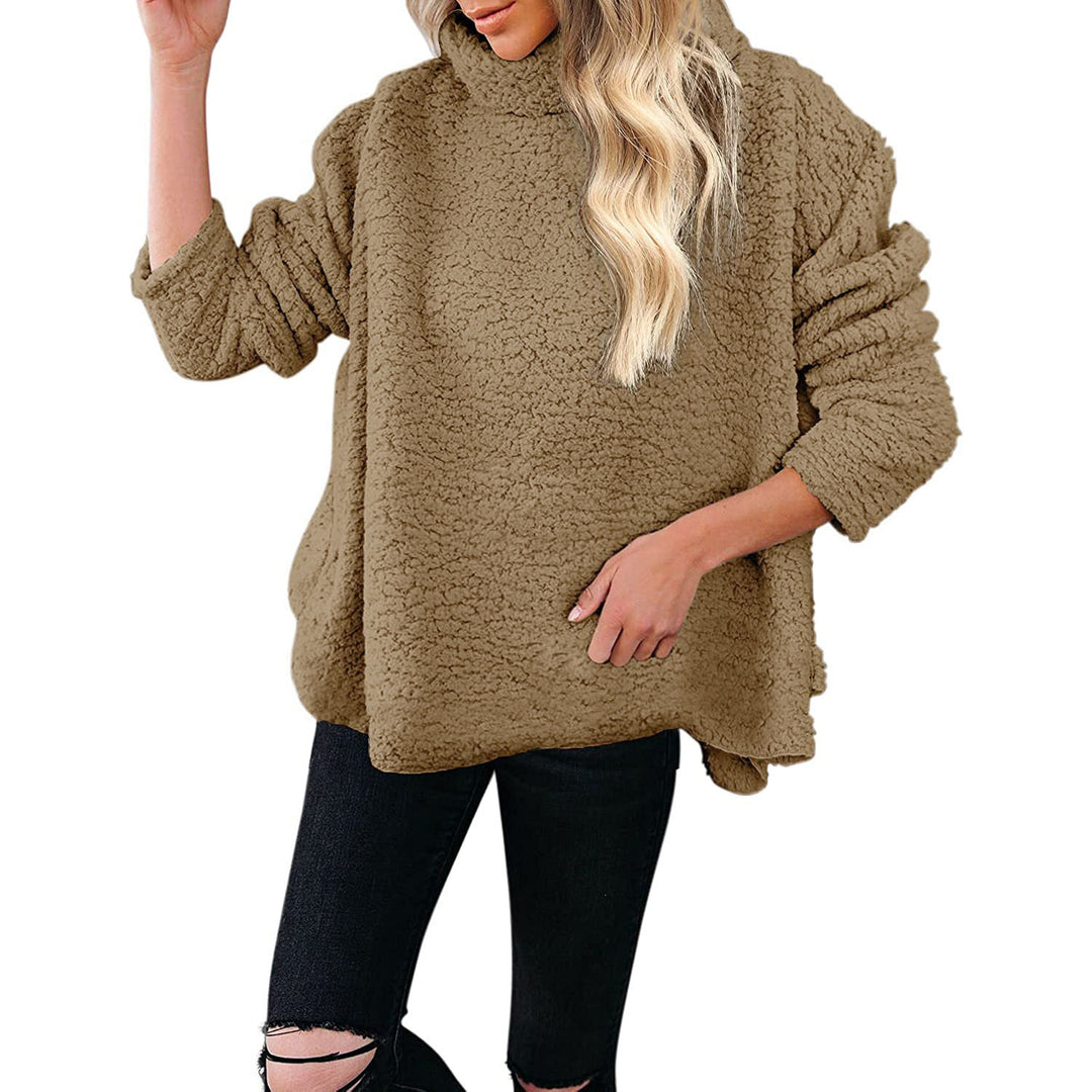 Damen Kuscheliger Oversize‑Teddy‑Pullover mit Stehkragen und gerundetem Saum Echo Archiv
