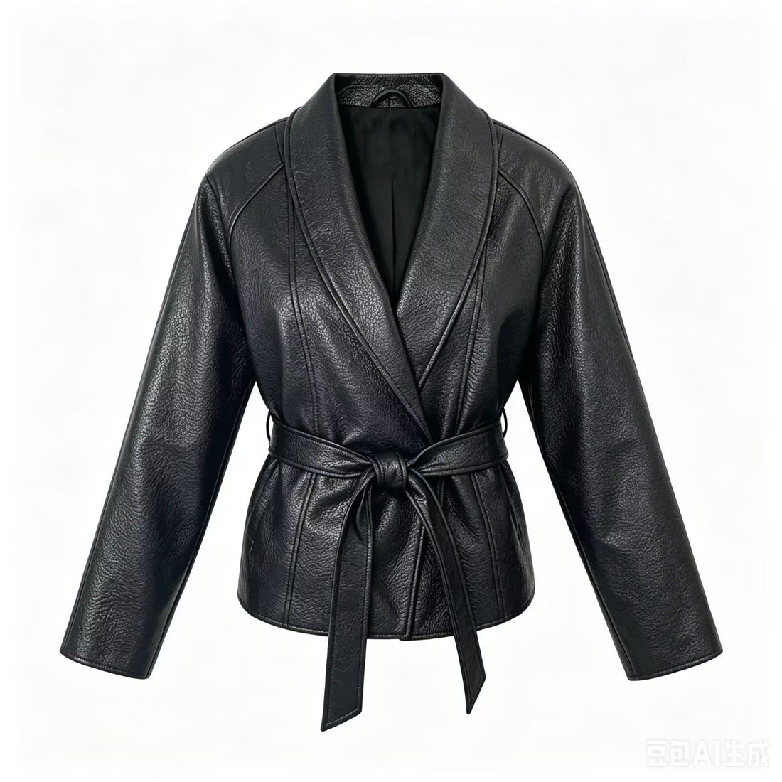 Damen Taillierte Kunstlederjacke mit Schalkragen und Bindegürtel Echo Archiv