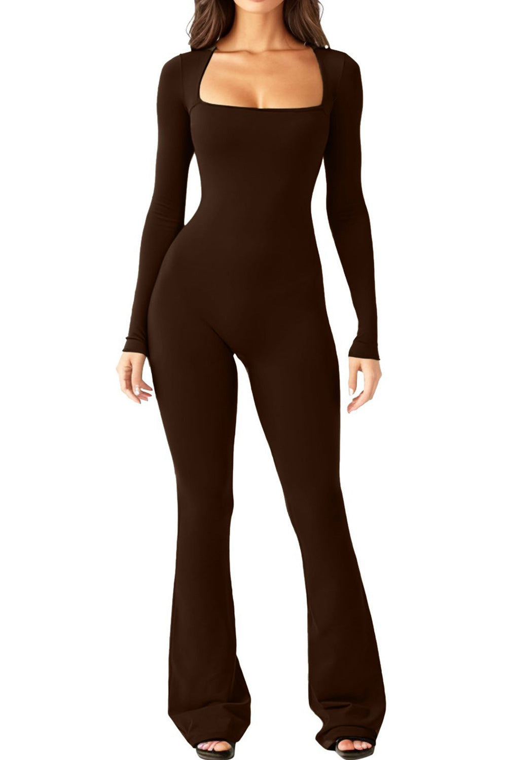 Damen nan figurbetonter Langarm-Jumpsuit mit quadratischem Ausschnitt und ausgestellter Schlaghose Echo Archiv