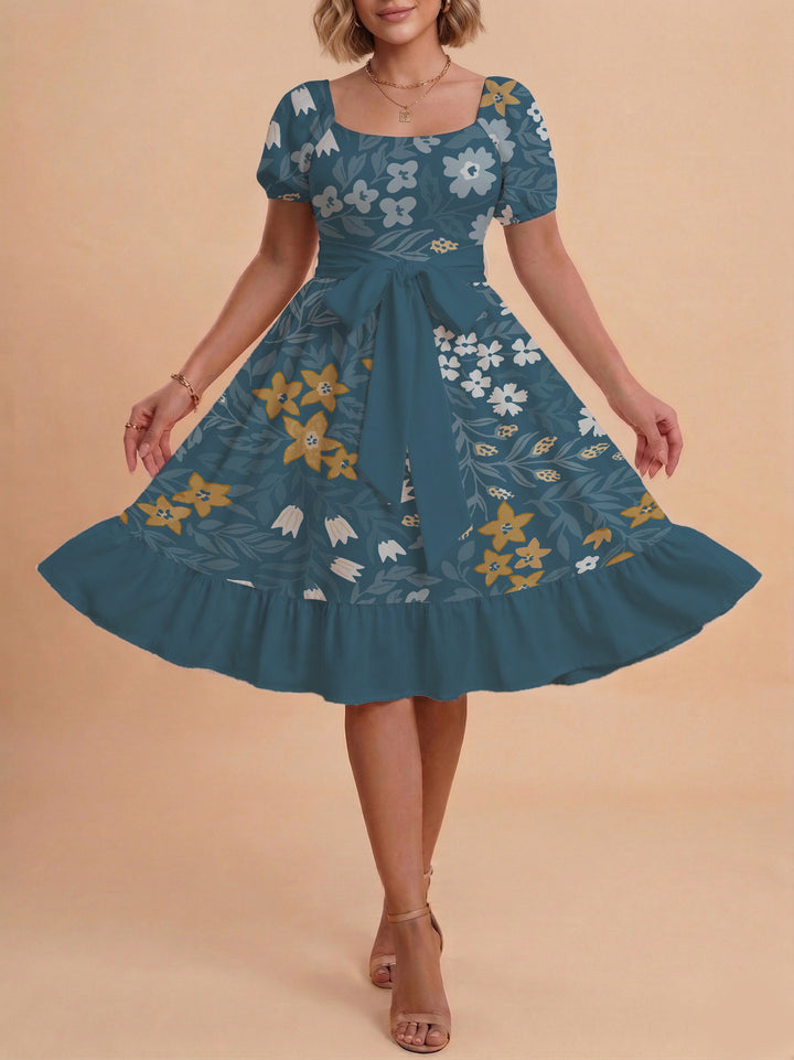 Damen Blumenkleid mit taillierbarem Gürtel und voluminösen Ärmeln Echo Archiv