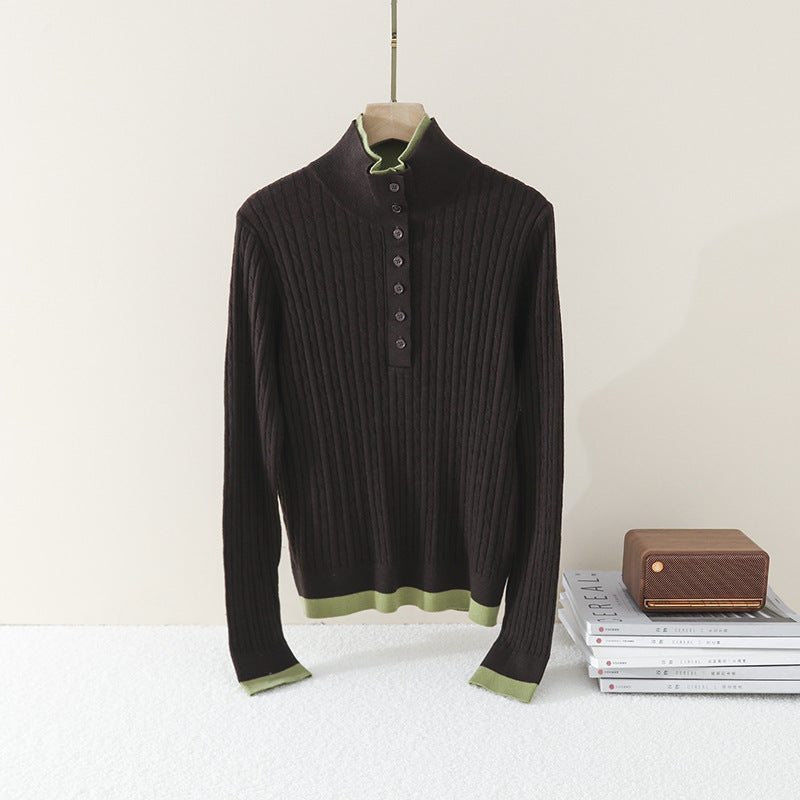 Damen Feinstrick-Polo-Pullover mit Rippstruktur, Stehkragen und Knopfleiste Echo Archiv