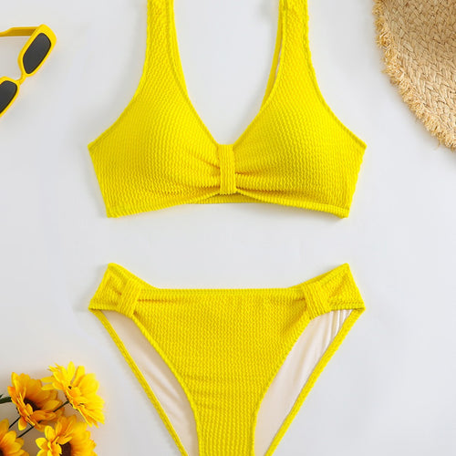 Damen strukturierter Bikini mit versetztem Band Echo Archiv