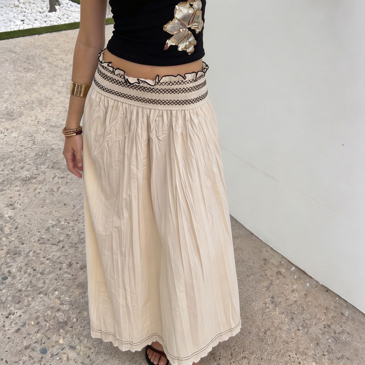 Damen Midirock mit Smokbund hoher Taille und ausgestellter A‑Linie – Rosévia