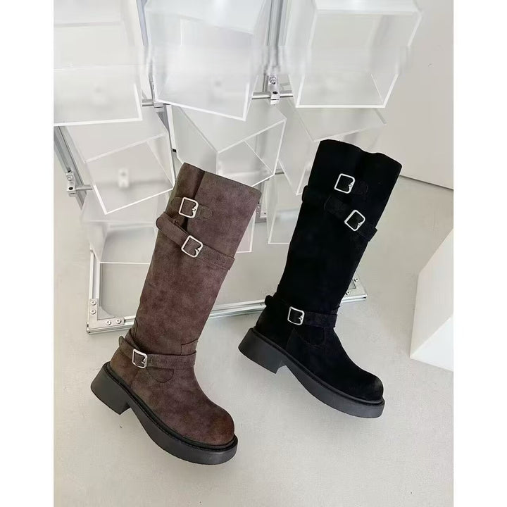 Damen Modische Overkneestiefel mit Schnallen-Design Echo Archiv