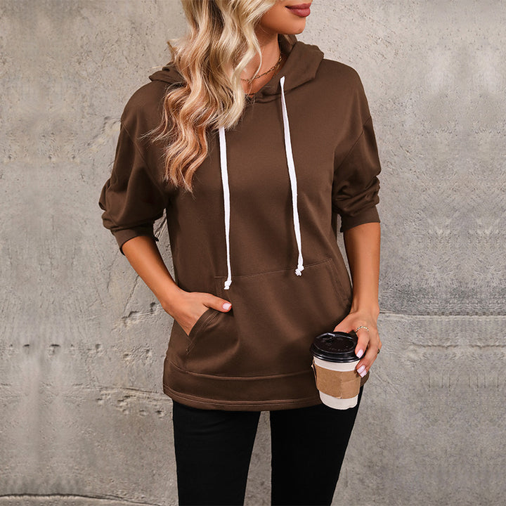 Damen Kapuzenpullover mit Kängurutasche, lockerer Silhouette und dreiviertel-Ärmeln Echoarchiv