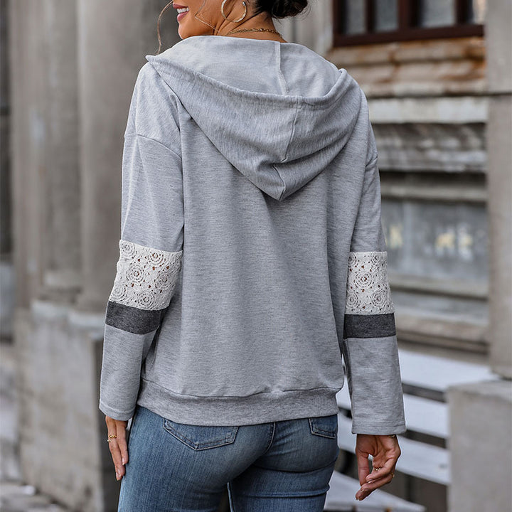 Damen Kapuzenpullover mit V‑Ausschnitt, Kängurutasche und kontrastierenden Ärmeln Echoarchiv