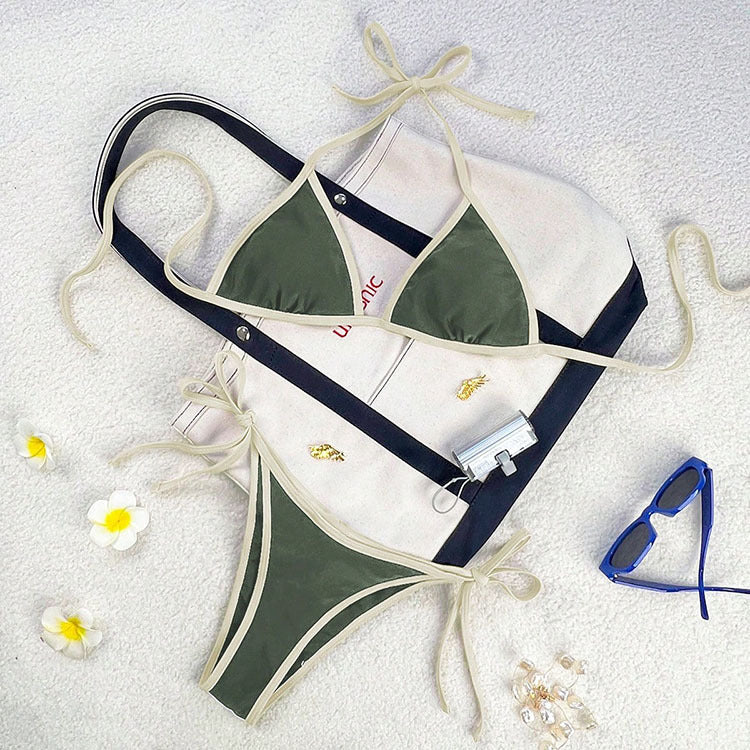 Damen Triangel-Bikini mit verspieltem Schnürdesign Echoarchiv