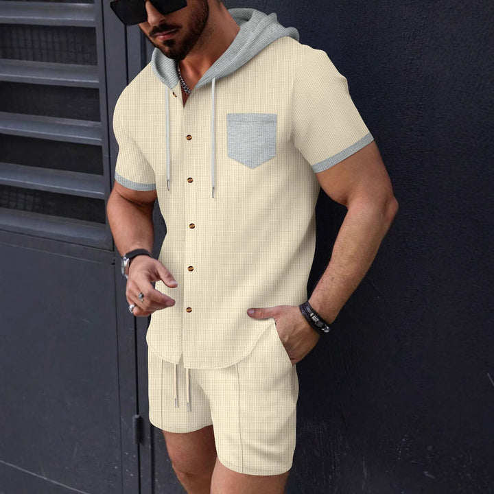 Herren Kurzarm-Hemd und Shorts-Set mit Kapuze Echoarchiv