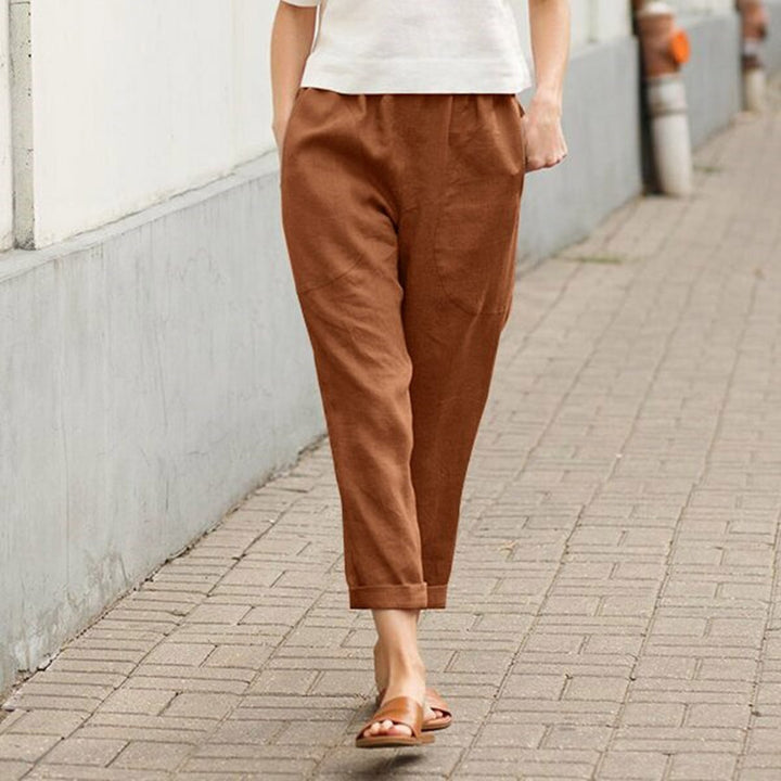Damen nan leichte Leinenhose mit elastischem Bund, seitlichen Eingrifftaschen und gekrempeltem Saum Echo Archiv